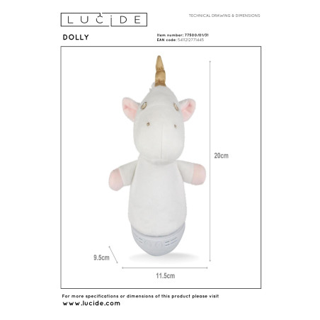Lucide DOLLY - Veilleuse Chambres d'enfant - Piles - LED - 1x3W 2700K - Avec fonctionnalité musicale - Blanc