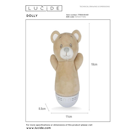 Lucide DOLLY - Veilleuse Chambres d'enfant - Piles - LED - 1x3W 2700K - Avec fonctionnalité musicale - Brun
