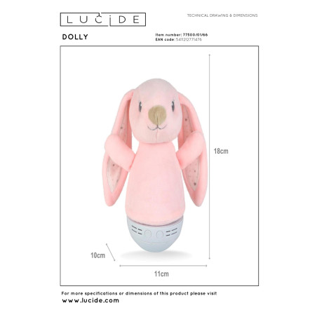 Lucide DOLLY - Veilleuse Chambres d'enfant - Piles - LED - 1x3W 2700K - Avec fonctionnalité musicale - Rose