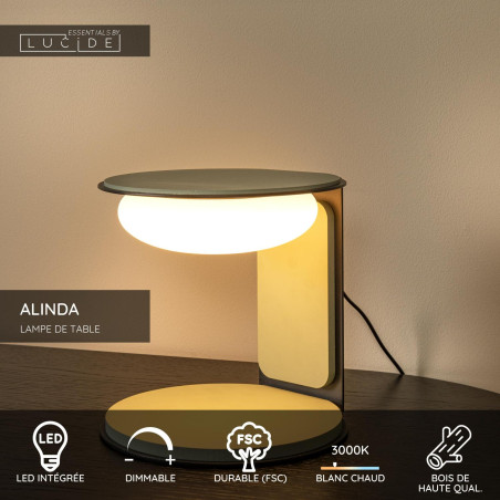 Lucide ALINDA - Lampe de table - Ø 20 cm - LED Dim. - 1x9W 3000K - Vert - Essential