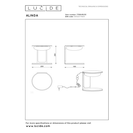 Lucide ALINDA - Lampe de table - Ø 20 cm - LED Dim. - 1x9W 3000K - Vert - Essential