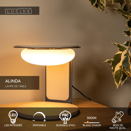 Lucide ALINDA - Lampe de table - Ø 20 cm - LED Dim. - 1x9W 3000K - Taupe - Essential