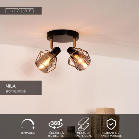 Lucide NILA - Spot plafond - 2xE14 - Noir