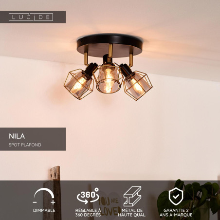 Lucide NILA - Spot plafond - Ø 36 cm - 3xE14 - Noir