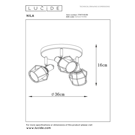 Lucide NILA - Spot plafond - Ø 36 cm - 3xE14 - Noir