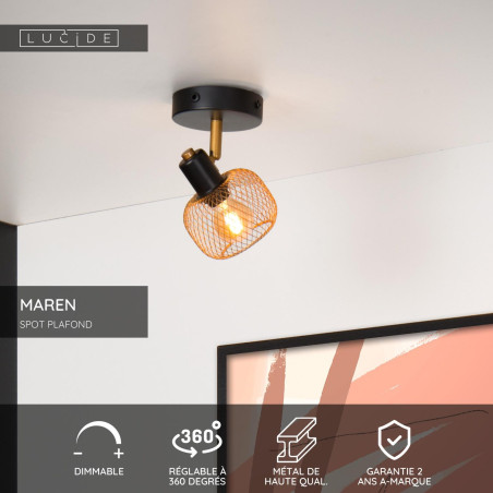 Lucide MAREN - Spot plafond - 1xE14 - Or Mat / Laiton