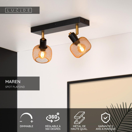Lucide MAREN - Spot plafond - 2xE14 - Or Mat / Laiton