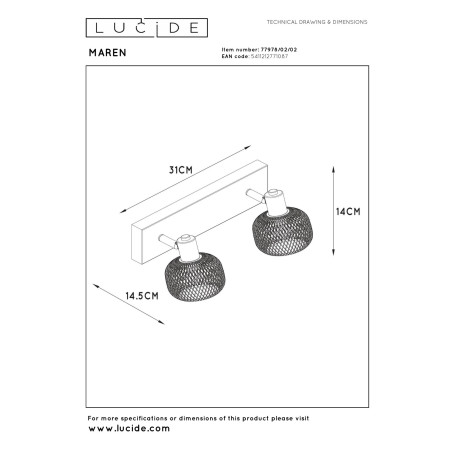 Lucide MAREN - Spot plafond - 2xE14 - Or Mat / Laiton