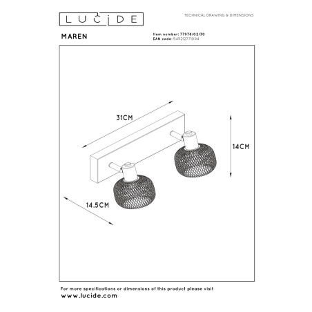 Lucide MAREN - Spot plafond - 2xE14 - Noir