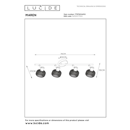 Lucide MAREN - Spot plafond - 4xE14 - Or Mat / Laiton