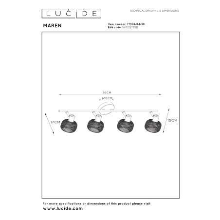 Lucide MAREN - Spot plafond - 4xE14 - Noir
