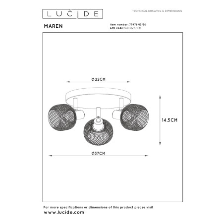 Lucide MAREN - Spot plafond - Ø 37 cm - 3xE14 - Noir