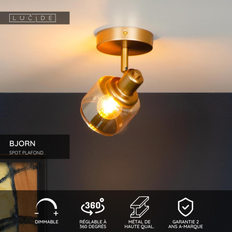 Lucide BJORN - Spot plafond - 1xE14 - Or Mat / Laiton