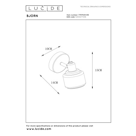 Lucide BJORN - Spot plafond - 1xE14 - Noir