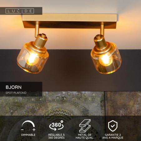 Lucide BJORN - Spot plafond - 2xE14 - Or Mat / Laiton