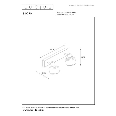 Lucide BJORN - Spot plafond - 2xE14 - Or Mat / Laiton