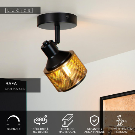 Lucide RAFA - Spot plafond - 1xE14 - Noir