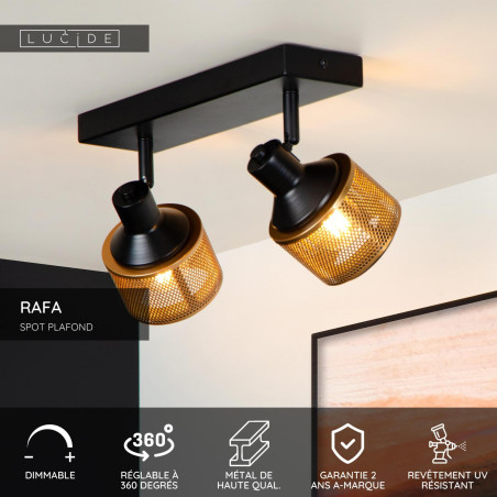 Lucide RAFA - Spot plafond - 2xE14 - Noir