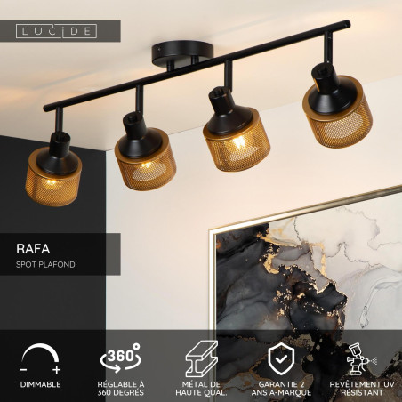 Lucide RAFA - Spot plafond - 4xE14 - Noir