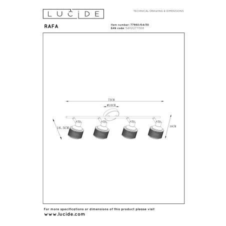 Lucide RAFA - Spot plafond - 4xE14 - Noir
