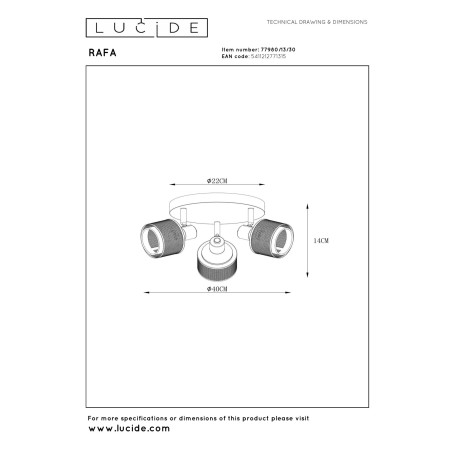 Lucide RAFA - Spot plafond - Ø 35 cm - 3xE14 - Noir