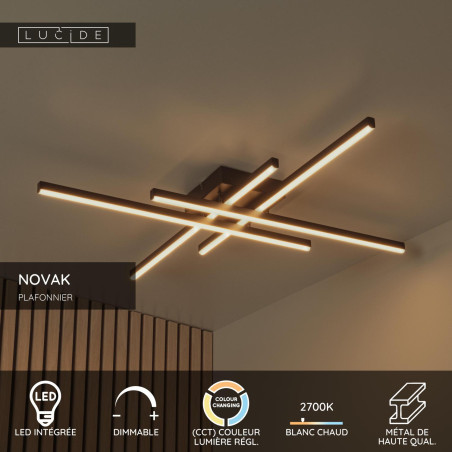 Lucide NOVAK - Plafonnier - LED Dim. - CCT - 1x42W 2700K/4000K - Noir