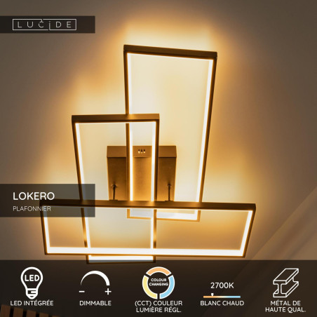Lucide LOKERO - Plafonnier - LED Dim. - CCT - 1x60W 2700K/4000K - Noir