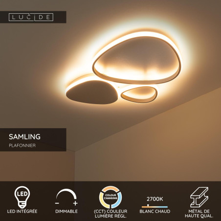 Lucide SAMLING - Plafonnier - LED Dim. - CCT - 1x30W 2700K/4000K - Taupe