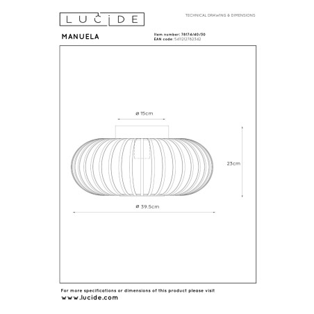 Lucide MANUELA - Plafonnier - Ø 39,5 cm - 1xE27 - Noir