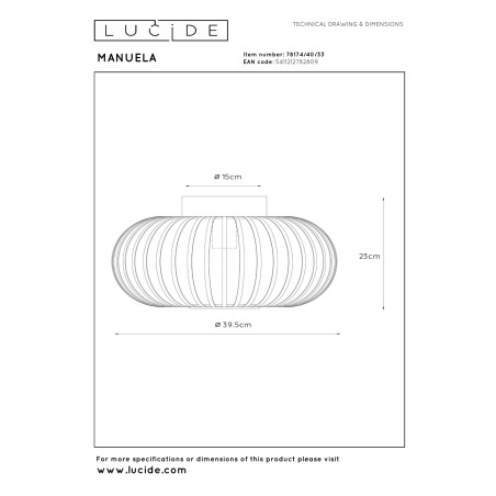 Lucide MANUELA - Plafonnier - Ø 39,5 cm - 1xE27 - Vert