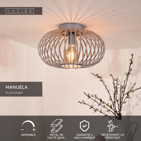 Lucide MANUELA - Plafonnier - Ø 39,5 cm - 1xE27 - Gris
