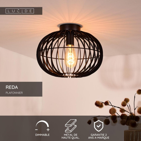 Lucide REDA - Plafonnier - Ø 32 cm - 1xE27 - Noir