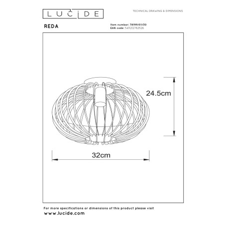Lucide REDA - Plafonnier - Ø 32 cm - 1xE27 - Noir