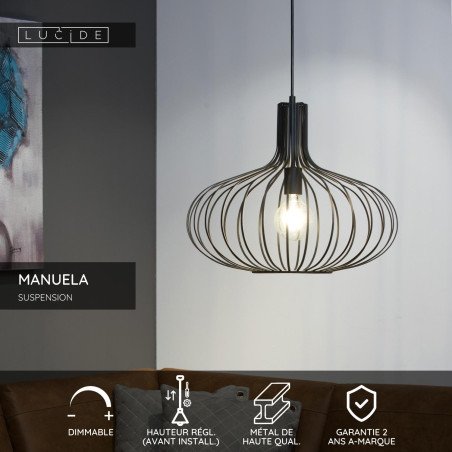 Lucide MANUELA - Suspension - Ø 50 cm - 1xE27 - Noir