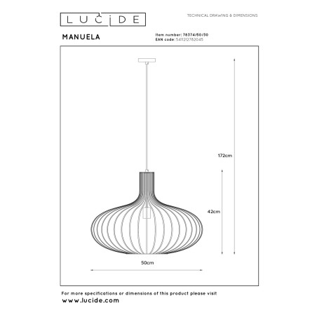 Lucide MANUELA - Suspension - Ø 50 cm - 1xE27 - Noir