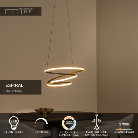 Lucide ESPIRAL - Suspension - LED Dim. - CCT - 1x40W 2700K/4000K - Noir - Essential