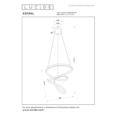 Lucide ESPIRAL - Suspension - LED Dim. - CCT - 1x40W 2700K/4000K - Noir - Essential
