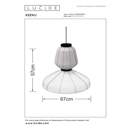 Lucide KEENU - Suspension - Ø 67 cm - 1xE27 - Blanc - Essential