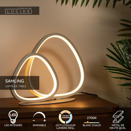 Lucide SAMLING - Lampe de table - LED Dim. - CCT - 1x16W 2700K/4000K - Taupe - Essential