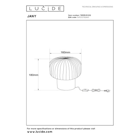 Lucide JANY - Lampe de table - Ø 16 cm - 1xE14 - Or Mat / Laiton