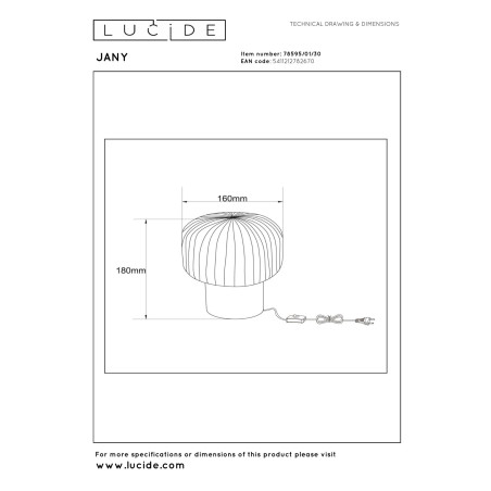 Lucide JANY - Lampe de table - Ø 16 cm - 1xE14 - Noir