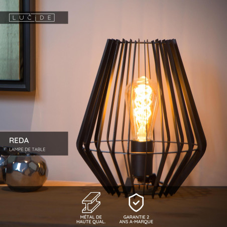 Lucide REDA - Lampe de table - 1xE27 - Noir