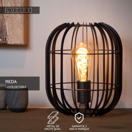Lucide REDA - Lampe de table - Ø 22 cm - 1xE27 - Noir