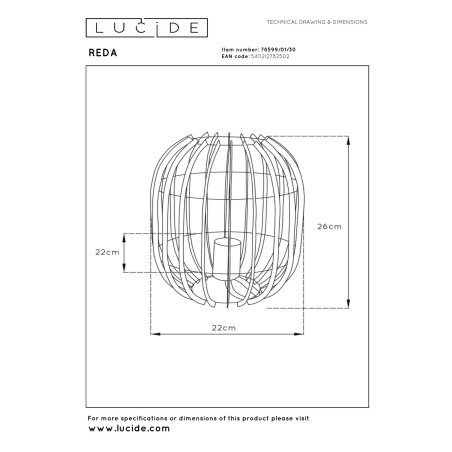 Lucide REDA - Lampe de table - Ø 22 cm - 1xE27 - Noir