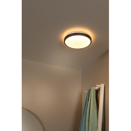 Lucide DASHER - Plafonnier Salle de bains - Ø 29,3 cm - LED - 1x12W 2700K - IP44 - Détecteur De Mouvement - Noir