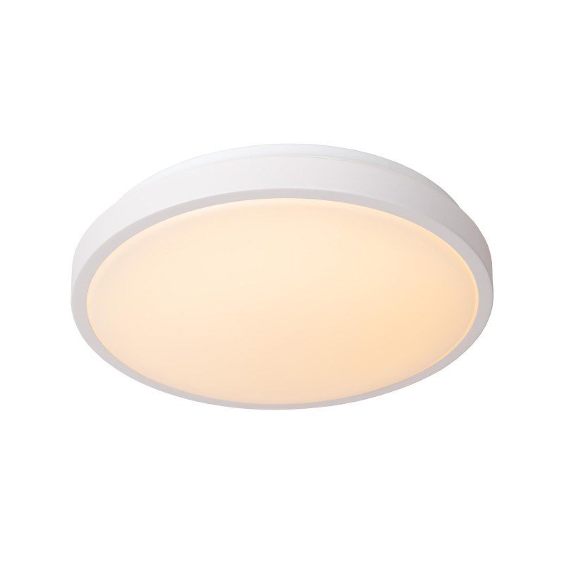 Lucide DASHER - Plafonnier Salle de bains - Ø 34,8 cm - LED - 1x18W 2700K - IP44- Détecteur De Mouvement & Jour/Nuit - Blanc