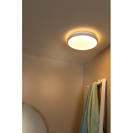 Lucide DASHER - Plafonnier Salle de bains - Ø 34,8 cm - LED - 1x18W 2700K - IP44- Détecteur De Mouvement & Jour/Nuit - Blanc