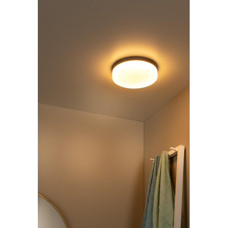 Lucide BISKIT - Plafonnier Salle de bains - Ø 23 cm - LED - 1x12W 2700K - IP44 - Détecteur De Mouvement - Noir