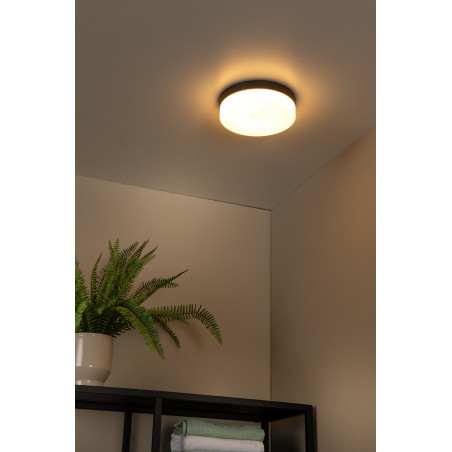 Lucide BISKIT - Plafonnier Salle de bains - Ø 28 cm - LED - 1x18W 2700K - IP44 - Détecteur De Mouvement - Noir