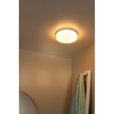 Lucide BISKIT - Plafonnier Salle de bains - Ø 28 cm - LED - 1x18W 2700K - IP44 - Détecteur De Mouvement - Blanc